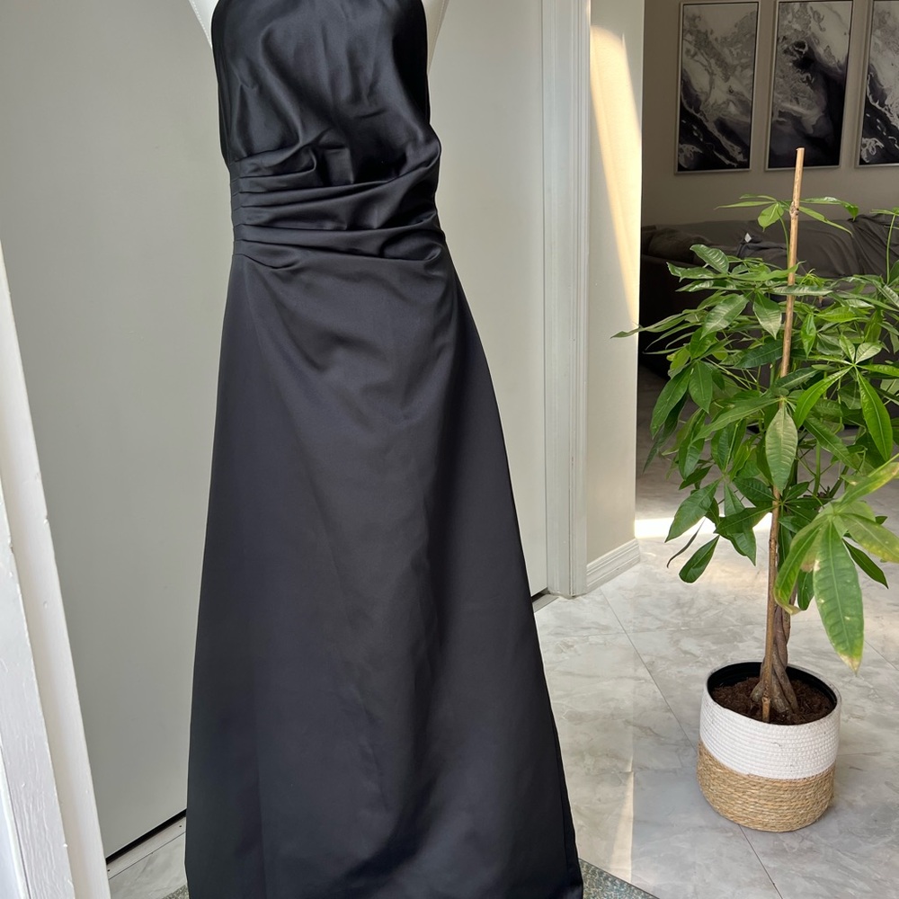 ABS Collection by Allen Schwartz Black Satin Halter Backless Evening Gown